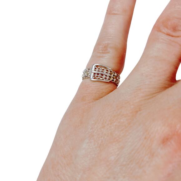 VTG Sterling Silver Buckle Ring 925 NV Lattice Band Women's Size 5 Dainty - Picture 7 of 10